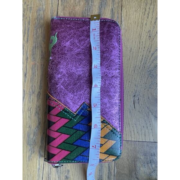 Catchfly Metallic Pink Embroidered Peacock Wallet Multicolor Floral Blue Yellow - Picture 11 of 13